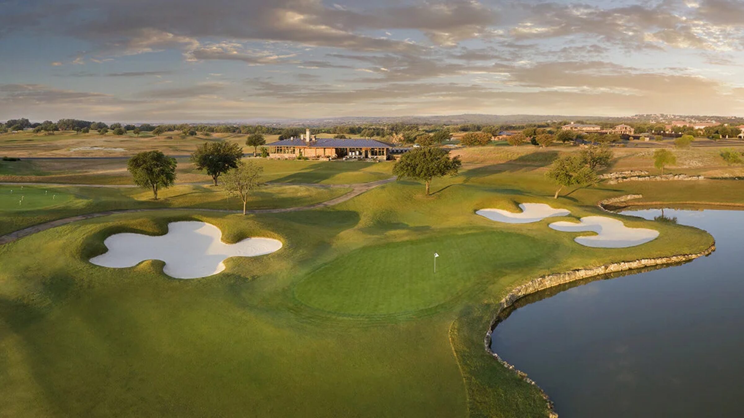 Lakecliff Hill Country aerial at sunset